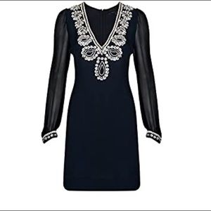 French Connection Beaded Navy Silk Dress 4/6